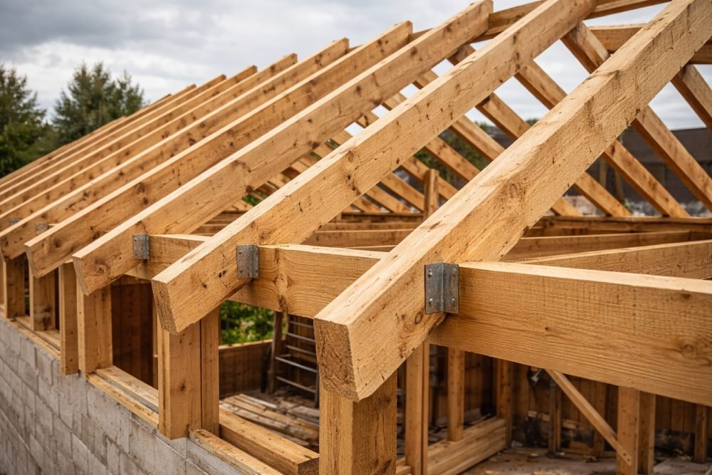 Pohled na rozpracovanou střechu